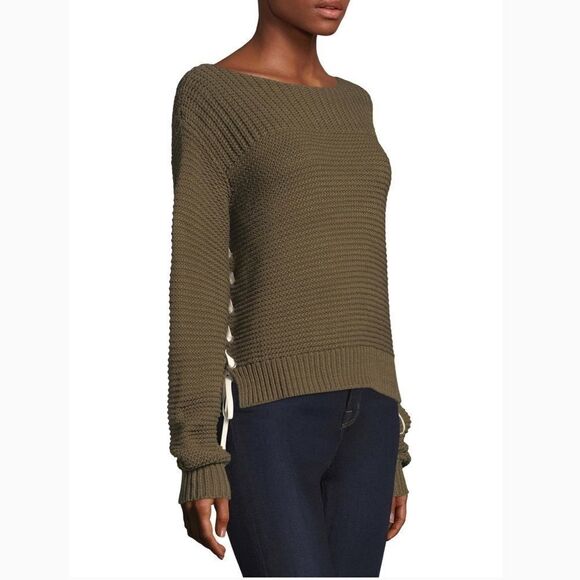 360 Sweater Olive Green Emilia Lace Up Sweater - Picture 1 of 6